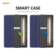 ENKAY PU Leather + Plastic Smart Case with Three-folding Holder for Amazon Fire HD 10 / 10 Plus (2021)(Dark Blue)