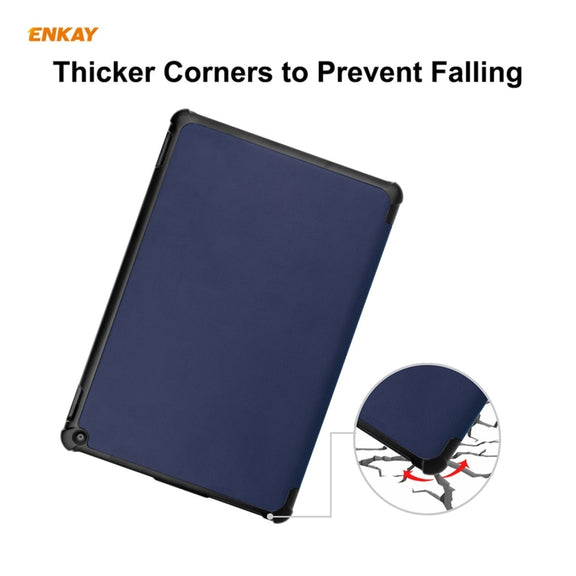 ENKAY PU Leather + Plastic Smart Case with Three-folding Holder for Amazon Fire HD 10 / 10 Plus (2021)(Dark Blue)