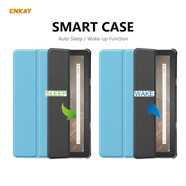 ENKAY PU Leather + Plastic Smart Case with Three-folding Holder for Amazon Fire HD 10 / 10 Plus (2021)(Light Blue)