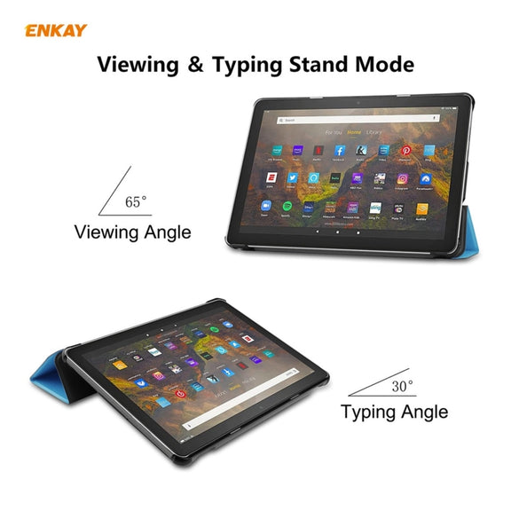 ENKAY PU Leather + Plastic Smart Case with Three-folding Holder for Amazon Fire HD 10 / 10 Plus (2021)(Light Blue)