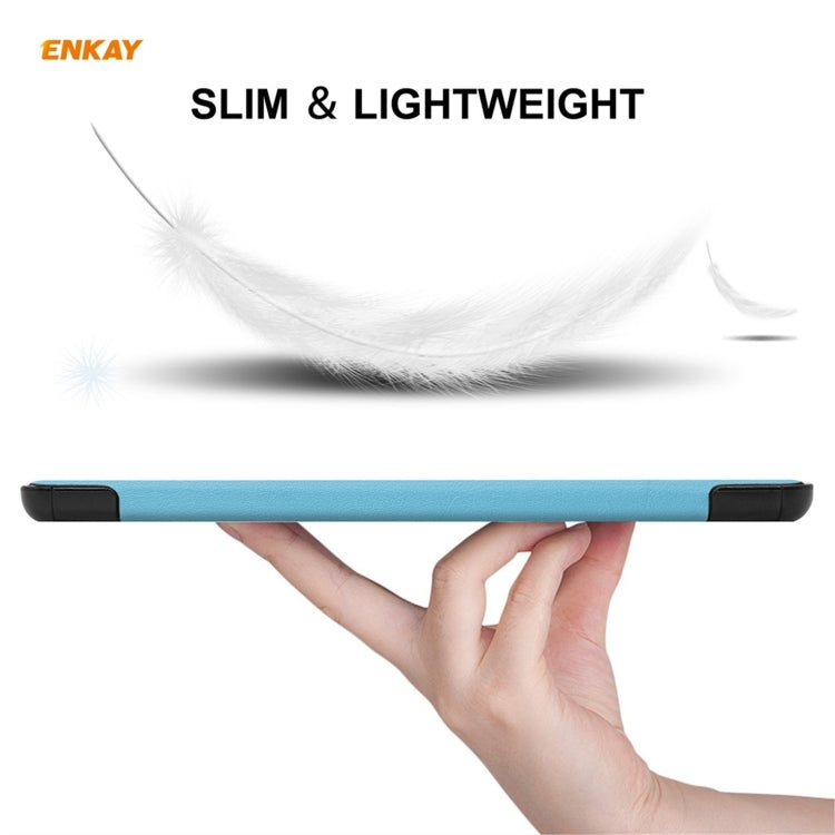ENKAY PU Leather + Plastic Smart Case with Three-folding Holder for Amazon Fire HD 10 / 10 Plus (2021)(Light Blue)