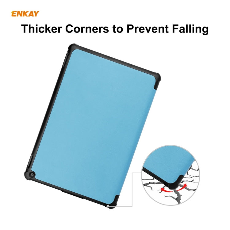ENKAY PU Leather + Plastic Smart Case with Three-folding Holder for Amazon Fire HD 10 / 10 Plus (2021)(Light Blue)