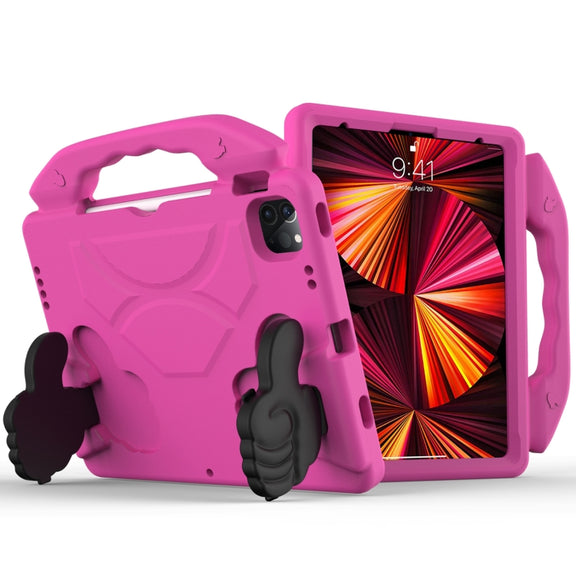 For iPad Pro 11 2022 / 2021 Children EVA Shockproof Tablet Case with Thumb Bracket(Rose Red)