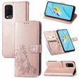 For OPPO A54  4G Four-leaf Clasp Embossed Buckle Mobile Phone Protection Leather Case with Lanyard & Card Slot & Wallet & Bracket Function(Rose Gold) - OPPO Cases by PMC TechLife | Online Shopping South Africa | PMC TechLife
