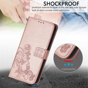 For OPPO A54  4G Four-leaf Clasp Embossed Buckle Mobile Phone Protection Leather Case with Lanyard & Card Slot & Wallet & Bracket Function(Rose Gold)