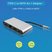 WS-07 Type-C 3.1 to RJ45 + HDMI + USB3.0 + PD 4-in-1 Converter Multifunctional Docking Station
