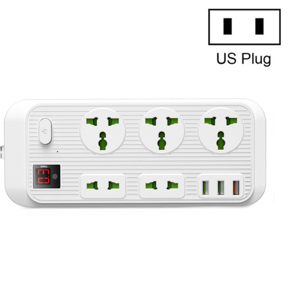 T17 3000W High-power 24-hour Smart Timing Socket QC3.0 USB Fast Charging Power Strip Socket , Cable Length: 2m, US Plug(White)