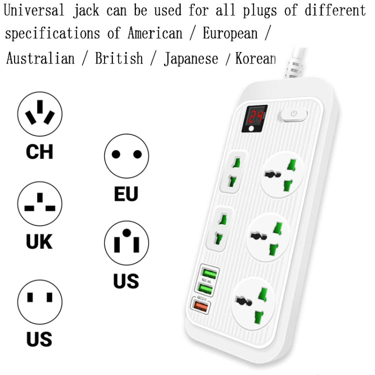 T17 3000W High-power 24-hour Smart Timing Socket QC3.0 USB Fast Charging Power Strip Socket , Cable Length: 2m, US Plug(White)