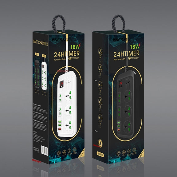 T17 3000W High-power 24-hour Smart Timing Socket QC3.0 USB Fast Charging Power Strip Socket , Cable Length: 2m, US Plug(White)