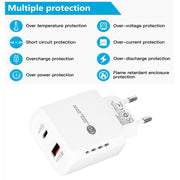 TE-PD01 PD 20W + QC3.0 USB Dual Ports Quick Charger with Indicator Light, EU Plug(White)
