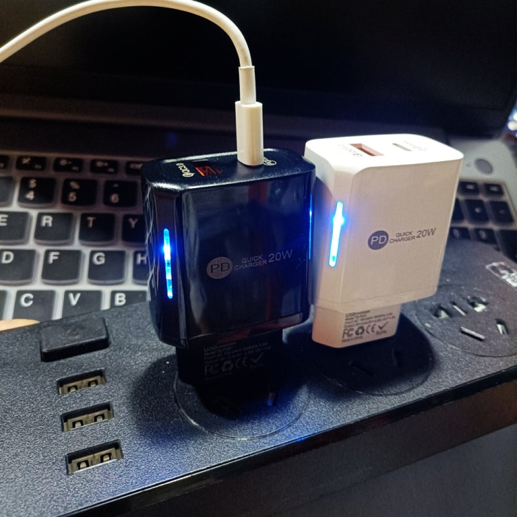 TE-PD01 PD 20W + QC3.0 USB Dual Ports Quick Charger with Indicator Light, EU Plug(White)