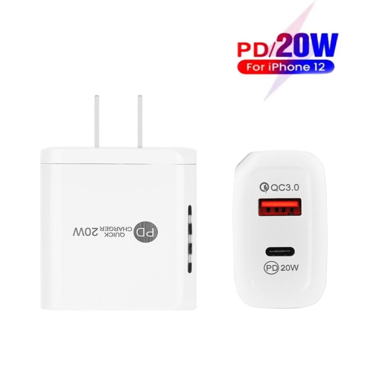 TE-PD01 PD 20W + QC3.0 USB Dual Ports Quick Charger with Indicator Light, US Plug(White)