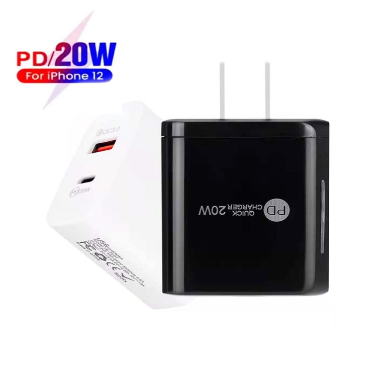 TE-PD01 PD 20W + QC3.0 USB Dual Ports Quick Charger with Indicator Light, US Plug(White)