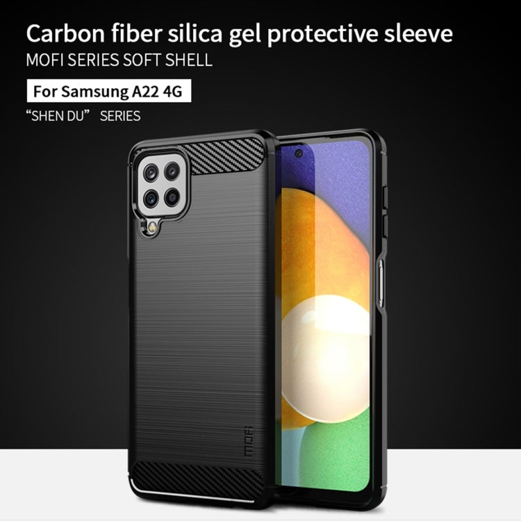 For Samsung Galaxy A22 4G MOFI Gentleness Series Brushed Texture Carbon Fiber Soft TPU Case(Blue)
