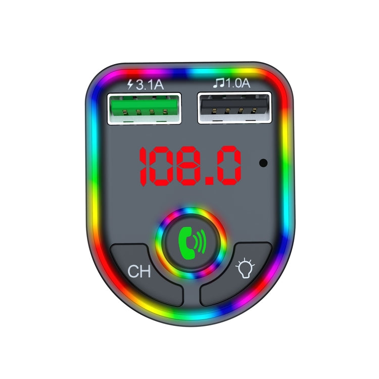 F6 Car FM Transmitter Colorful Breathing Atmosphere Lamp  MP3 Player Charger
