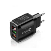 F002C QC3.0 USB + USB 2.0 Fast Charger with LED Digital Display for Mobile Phones and Tablets, EU Plug(Black)