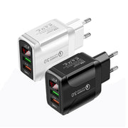 F002C QC3.0 USB + USB 2.0 Fast Charger with LED Digital Display for Mobile Phones and Tablets, EU Plug(Black)