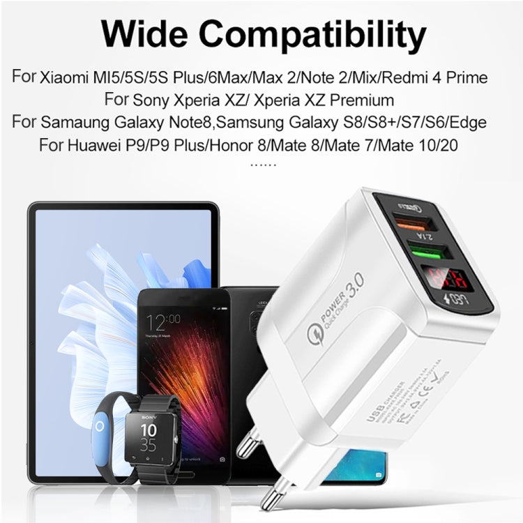 F002C QC3.0 USB + USB 2.0 Fast Charger with LED Digital Display for Mobile Phones and Tablets, EU Plug(Black)