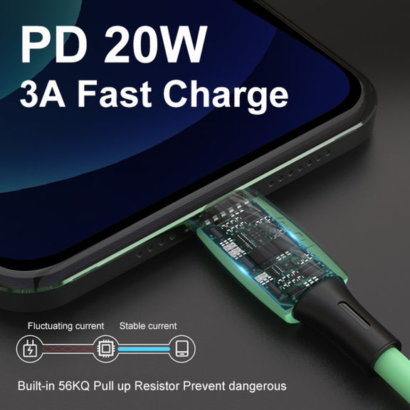 ENKAY Hat-Prince ENK-CB209 PD 20W 3A Type-C to 8 Pin Silicone Data Sync Fast Charging Cable, Cable Length: 1.2m(Pink)