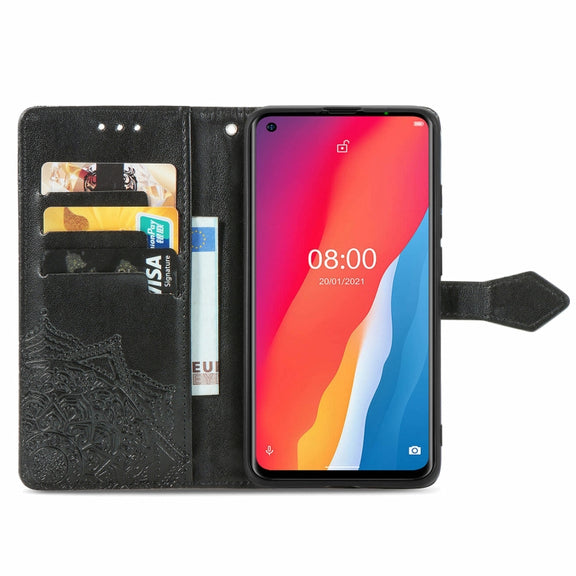 For Ulefone Note 11 Plus Mandala Flower Embossed Horizontal Flip Leather Case with Bracket / Card Slot / Wallet / Lanyard(Black)
