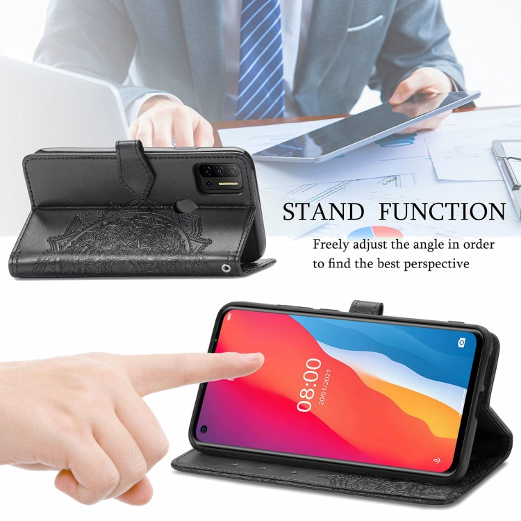 For Ulefone Note 11 Plus Mandala Flower Embossed Horizontal Flip Leather Case with Bracket / Card Slot / Wallet / Lanyard(Black)