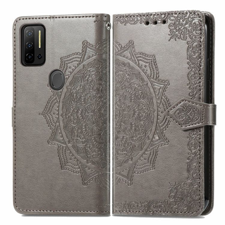 For Ulefone Note 11 Plus Mandala Flower Embossed Horizontal Flip Leather Case with Bracket / Card Slot / Wallet / Lanyard(Grey)