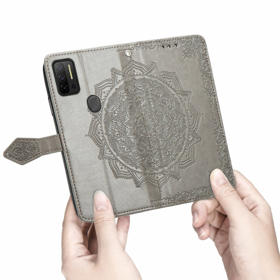For Ulefone Note 11 Plus Mandala Flower Embossed Horizontal Flip Leather Case with Bracket / Card Slot / Wallet / Lanyard(Grey)