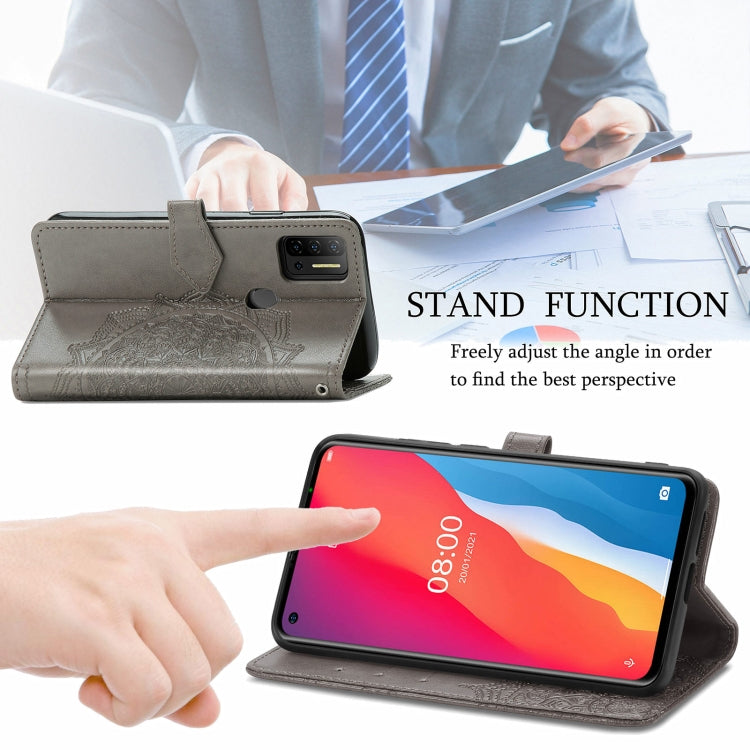 For Ulefone Note 11 Plus Mandala Flower Embossed Horizontal Flip Leather Case with Bracket / Card Slot / Wallet / Lanyard(Grey)