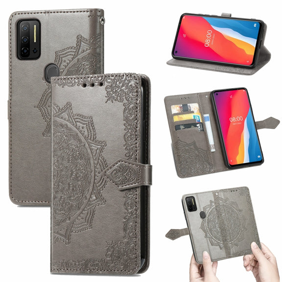 For Ulefone Note 11 Plus Mandala Flower Embossed Horizontal Flip Leather Case with Bracket / Card Slot / Wallet / Lanyard(Grey)
