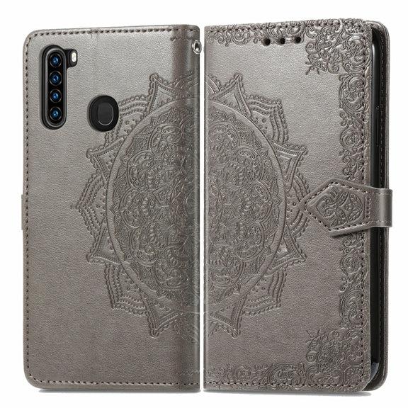 For Blackview A80 Pro Mandala Flower Embossed Horizontal Flip Leather Case with Holder & Three Card Slots & Wallet & Lanyard(Grey)