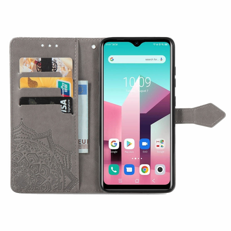 For Blackview A80 Pro Mandala Flower Embossed Horizontal Flip Leather Case with Holder & Three Card Slots & Wallet & Lanyard(Grey)