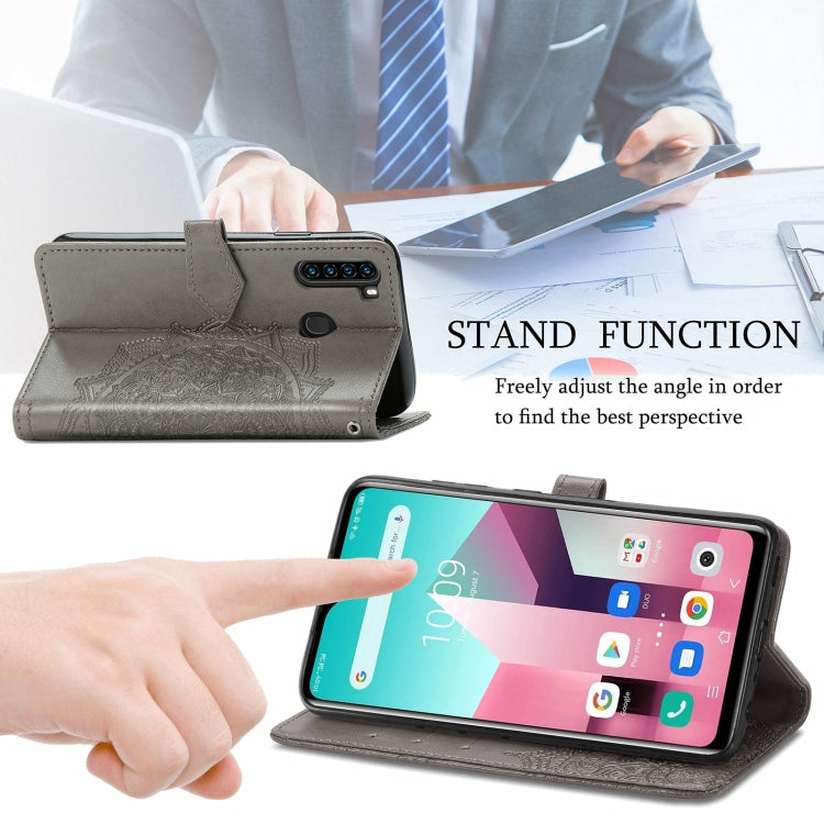 For Blackview A80 Pro Mandala Flower Embossed Horizontal Flip Leather Case with Holder & Three Card Slots & Wallet & Lanyard(Grey)