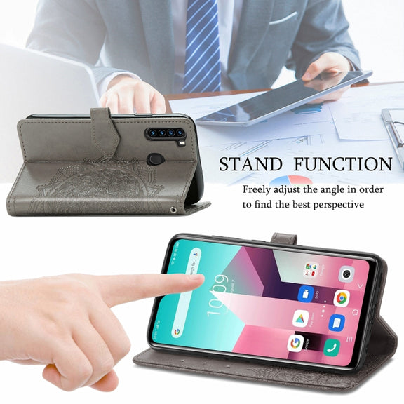 For Blackview A80 Pro Mandala Flower Embossed Horizontal Flip Leather Case with Holder & Three Card Slots & Wallet & Lanyard(Grey)