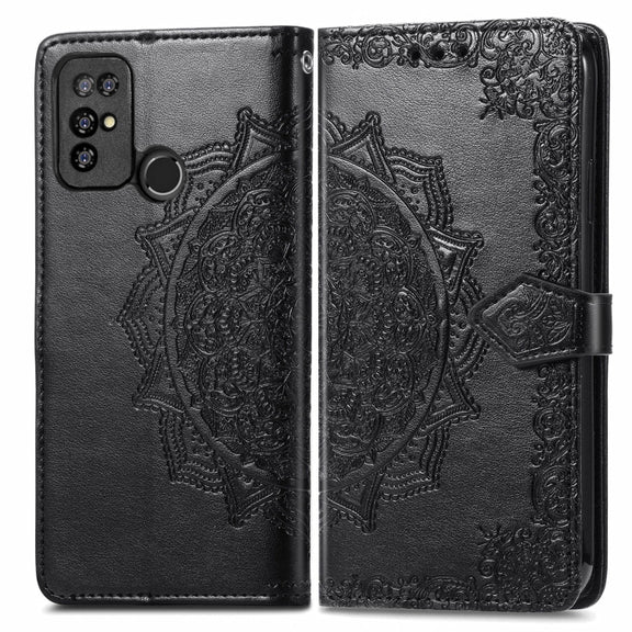 For Doogee X96 Pro Mandala Flower Embossed Horizontal Flip Leather Case with Holder & Three Card Slots & Wallet & Lanyard(Black)