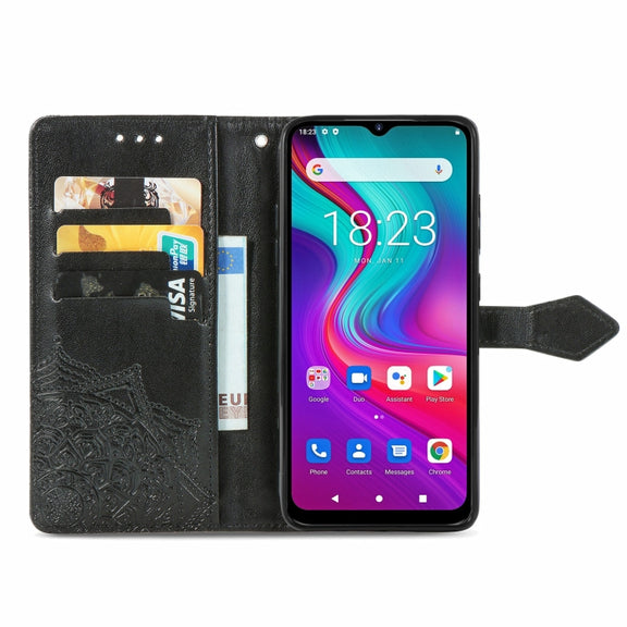 For Doogee X96 Pro Mandala Flower Embossed Horizontal Flip Leather Case with Holder & Three Card Slots & Wallet & Lanyard(Black)