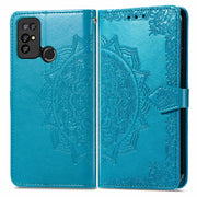 For Doogee X96 Pro Mandala Flower Embossed Horizontal Flip Leather Case with Holder & Three Card Slots & Wallet & Lanyard(Blue)