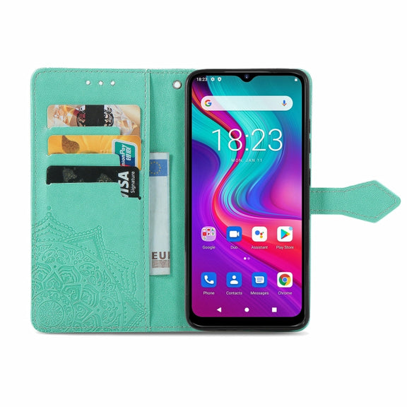For Doogee X96 Pro Mandala Flower Embossed Horizontal Flip Leather Case with Holder & Three Card Slots & Wallet & Lanyard(Green)