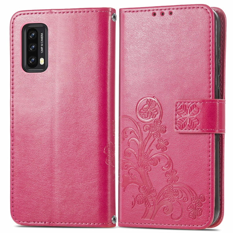 For Blackview A90 Four-leaf Clasp Embossed Buckle Mobile Phone Protection Leather Case with Lanyard & Card Slot & Wallet & Bracket Function(Magenta)