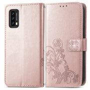 For Blackview A90 Four-leaf Clasp Embossed Buckle Mobile Phone Protection Leather Case with Lanyard & Card Slot & Wallet & Bracket Function(Rose Gold)