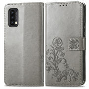 For Blackview A90 Four-leaf Clasp Embossed Buckle Mobile Phone Protection Leather Case with Lanyard & Card Slot & Wallet & Bracket Function(Gray)