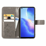 For Blackview A90 Four-leaf Clasp Embossed Buckle Mobile Phone Protection Leather Case with Lanyard & Card Slot & Wallet & Bracket Function(Gray)
