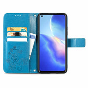 For Blackview A90 Four-leaf Clasp Embossed Buckle Mobile Phone Protection Leather Case with Lanyard & Card Slot & Wallet & Bracket Function(Blue)
