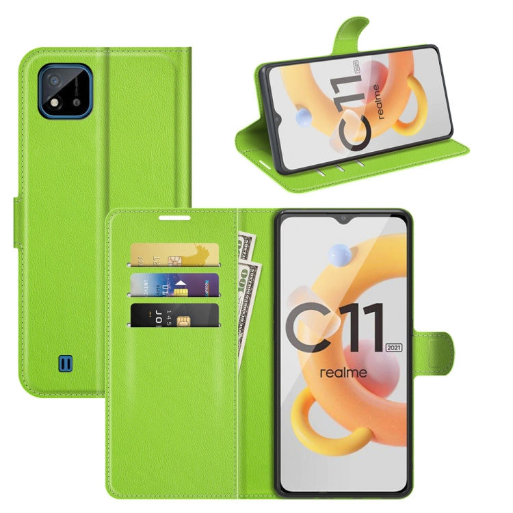 For OPPO Realme C11 2021 Litchi Texture Horizontal Flip Protective Case with Holder & Card Slots & Wallet(Green)