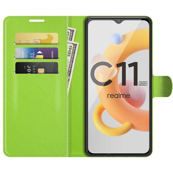 For OPPO Realme C11 2021 Litchi Texture Horizontal Flip Protective Case with Holder & Card Slots & Wallet(Green)