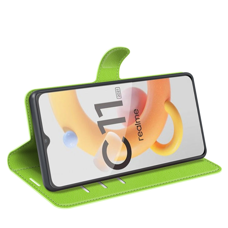 For OPPO Realme C11 2021 Litchi Texture Horizontal Flip Protective Case with Holder & Card Slots & Wallet(Green)