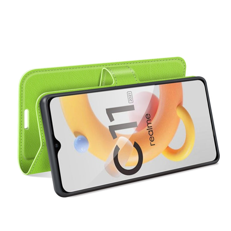 For OPPO Realme C11 2021 Litchi Texture Horizontal Flip Protective Case with Holder & Card Slots & Wallet(Green)