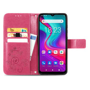 For  Doogee X96 Pro Four-leaf Clasp Embossed Buckle Mobile Phone Protection Leather Case with Lanyard & Card Slot & Wallet & Bracket Function(Magenta)