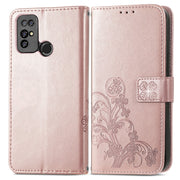 For  Doogee X96 Pro Four-leaf Clasp Embossed Buckle Mobile Phone Protection Leather Case with Lanyard & Card Slot & Wallet & Bracket Function(Rose Gold)