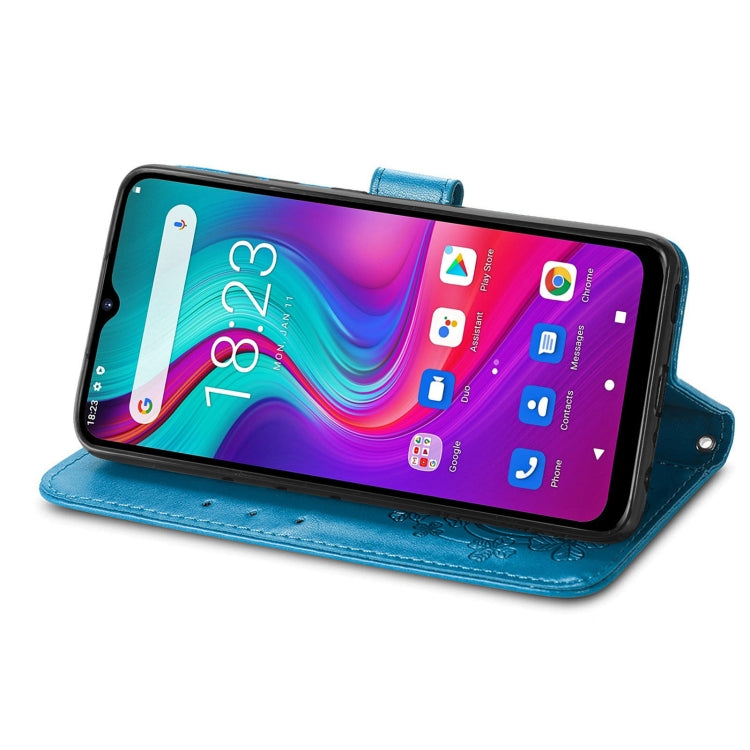 For  Doogee X96 Pro Four-leaf Clasp Embossed Buckle Mobile Phone Protection Leather Case with Lanyard & Card Slot & Wallet & Bracket Function(Blue)