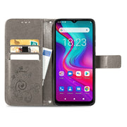 For  Doogee X96 Pro Four-leaf Clasp Embossed Buckle Mobile Phone Protection Leather Case with Lanyard & Card Slot & Wallet & Bracket Function(Gray)